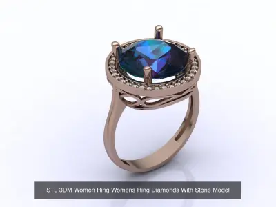 3 Models Radiant Oval Round Big Stone STL 3DM Women Rings  3D Model Pack