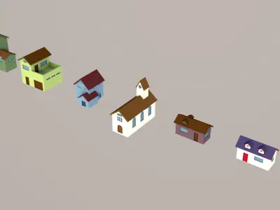 house city with lighthouse Low-poly 3D model