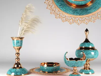 set1127 gold and turquoise plate 3D model