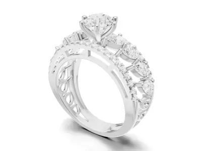 Pointer Diamond Engagement Ring With Pear Diamond Band Style  3D print model