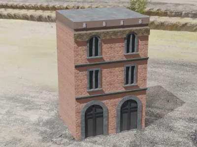 Building brick with two windows Low-poly 3D model