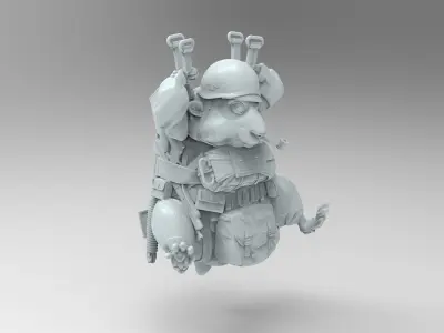 HamsterAIRBORNE mouse wearing helmet and carrying gun 3D print model