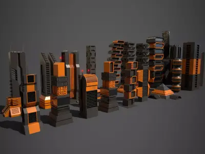 Sci-Fi Buildings Collection Low-poly 3D model