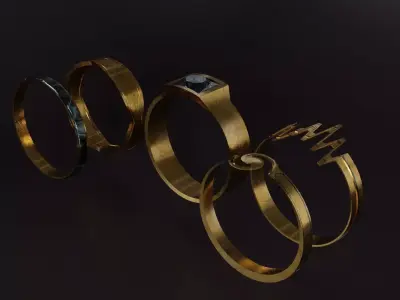 Realistic Low-Poly Golden Rings 3D Pack 5 Pieces Free low-poly 3D model
