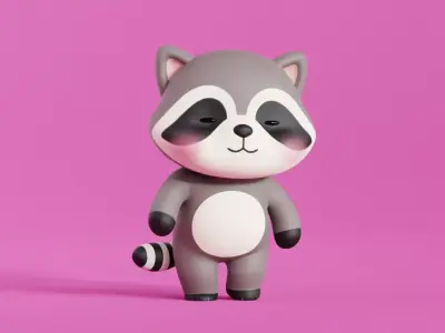 Cartoon Raccoon Chibi Kawaii Character Rigged Animated  Low-poly 3D model