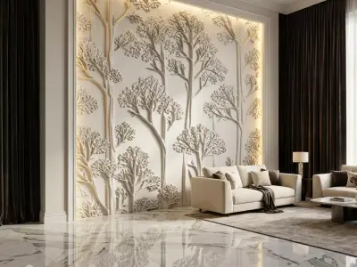  modern tree panel wall decor set relief stl mural CNC 292 3D model