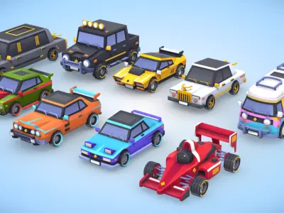 lowpoly cars pack stylized toon Low-poly 3D model