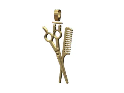 Scissors and comb barber pendant with bail 3D print model