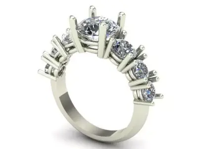 Engagement Ring With 7 Round Diamond 3D model