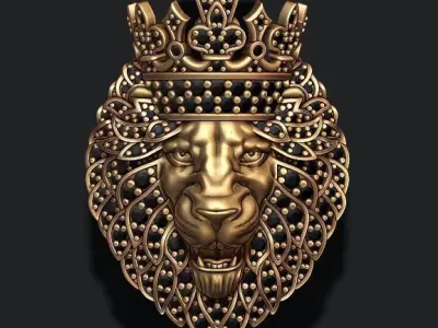 Leon pendant with diamonds and crown 025 3D print model