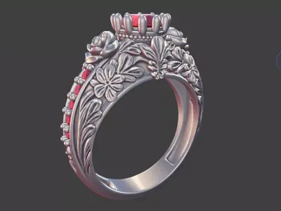 Floral Rose Leaf Ring With Prong set Gemstone 3D print model