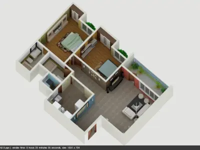 2BHK Apartment  3D model