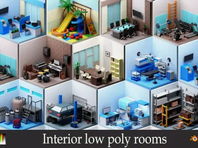 low poly interior rooms Low-poly 3D model