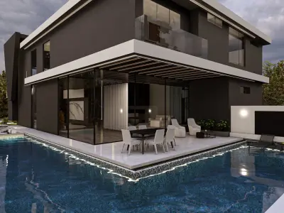 Luxury Villa 3D Model Modern Design with Interior Exterior Low-poly 3D model