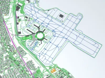 San Francisco SFO Airport Roads Buildings and Public Transport 3D model