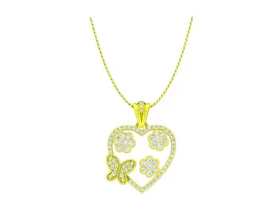 A6852 Luxury Butterfly and Flower Heart Women Pendant 3D print model