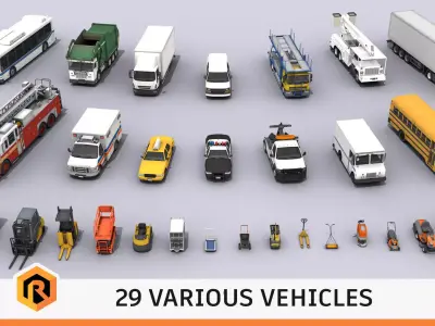 29 HQ Vehicles - Mega Collection Low-poly 3D model