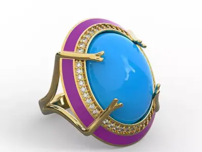 Crab prong oval gems enameled ring 3D print model