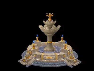 Hand-painted low poly model of park water pool Low-poly 3D model