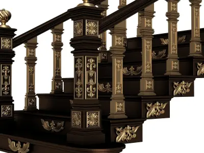 Carved Stair 02 Black Low-poly 3D model