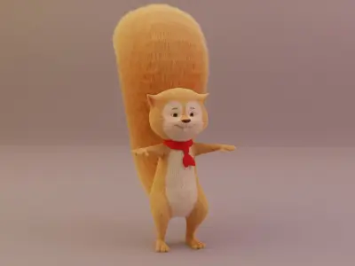 Squirrel Cartoon Rigged with Fur 3D model