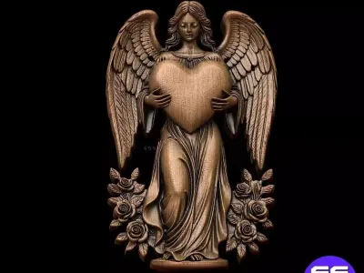 Angel with Heart Bas-Relief 3D print model