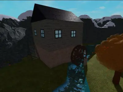 House with water wheel Free 3D model