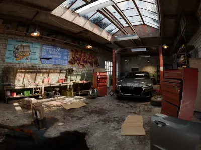 Auto Garage Repair Workshop Model  Low-poly 3D model