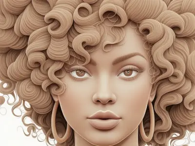 Beautiful Curly-Haired Girl 3D model
