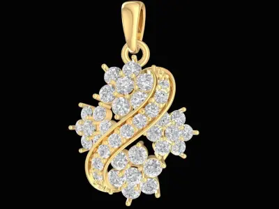 Luxury Floral Swirl Diamond Pendant  2494 3D print model