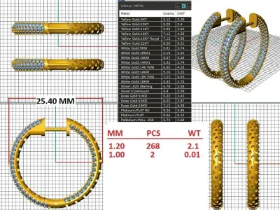 1inch Honeycomb Inside-Outside Diamond Hoop Earrings 3D print model
