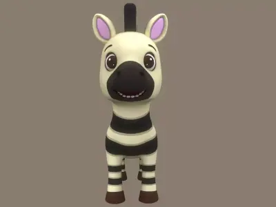 Rigged Black Cartoon Zebra Low-poly 3D model