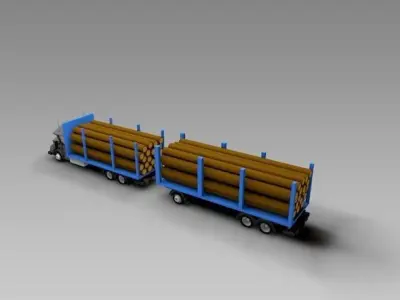 Low Poly Truck semi with logs Low-poly 3D model