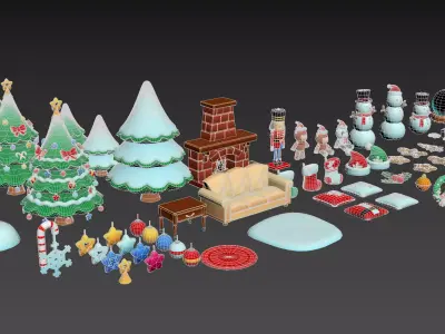 Christmas atmosphere elements tree  socks bells cookies candy 3D model