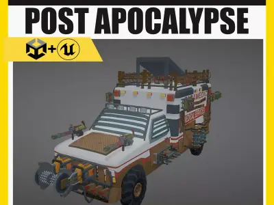  Low Poly Post Apocalypse Ambulance Low-poly 3D model