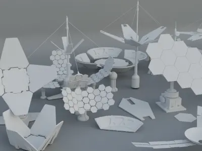 15 Sci-Fi Solar panels Low-poly 3D model