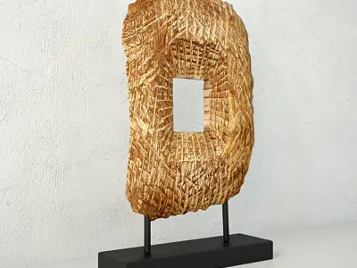 Carved Wood Sculpture on Stand 3D model