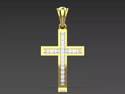 Yellow Gold Cross STL 3D Pendant with Diamonds jp0154 3D print model