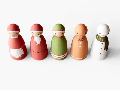 Wooden Christmas Character Decorations 3D model