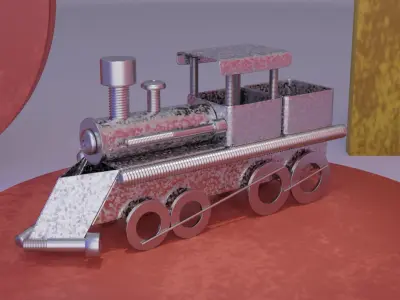 Locomotive metal art Low-poly 3D model
