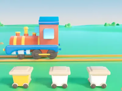 cartoon train track 3D model