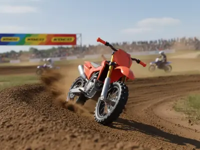 Red Dirt Bike Cartoon-Style Off-Road Motorcycle Bold Design Low-poly 3D model