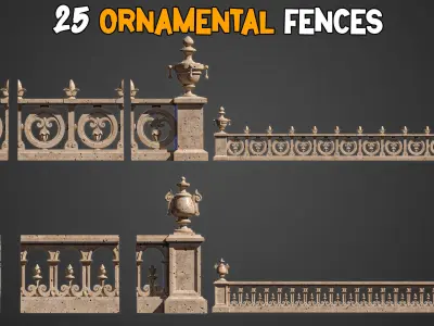 25 Professional Ornamental Fences and 3D Model    Vol 17 Low-poly 3D model