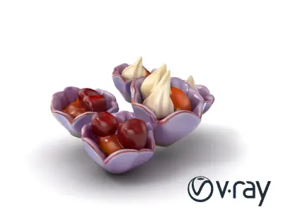 Lavender Ceramic Plate with Meringue Desserts model pack Low-poly 3D model