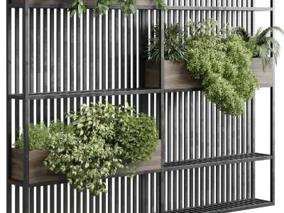 Stand metal shelf with wall plant - hanging plants balcony  Low-poly 3D model