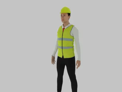 Engineer construction worker wearing vest Low-poly 3D model