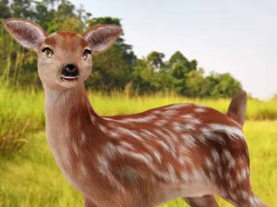 Fur Fawn Deer Rigged Blender Low-poly 3D model
