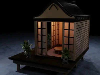 Japanese Garden Structure Teahouse Viewing Pavilions with plants Low-poly 3D model