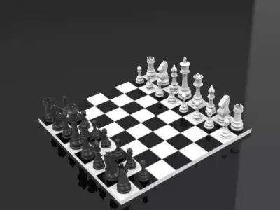 Chess Set table made of glass and metal Free 3D model
