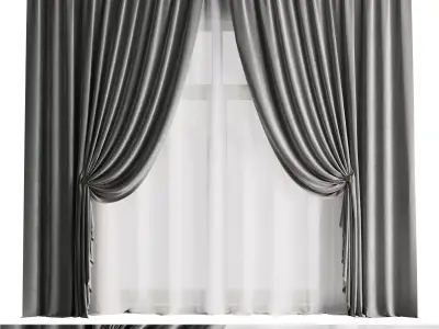classic curtains and tulle - set 008 Low-poly 3D model
